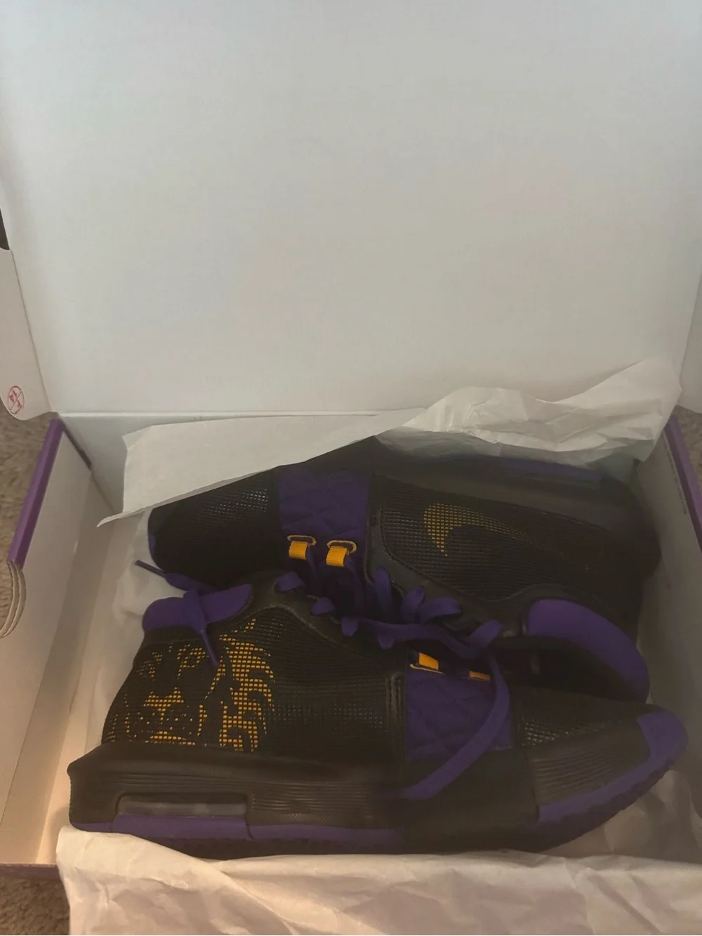 Nike Purple and Black Boys' Athletic Basketball Shoes with Gold Accents